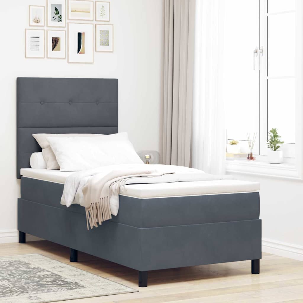 Box Spring Voodi Mattress & LED Tumedashall 90x200 cm Veluur