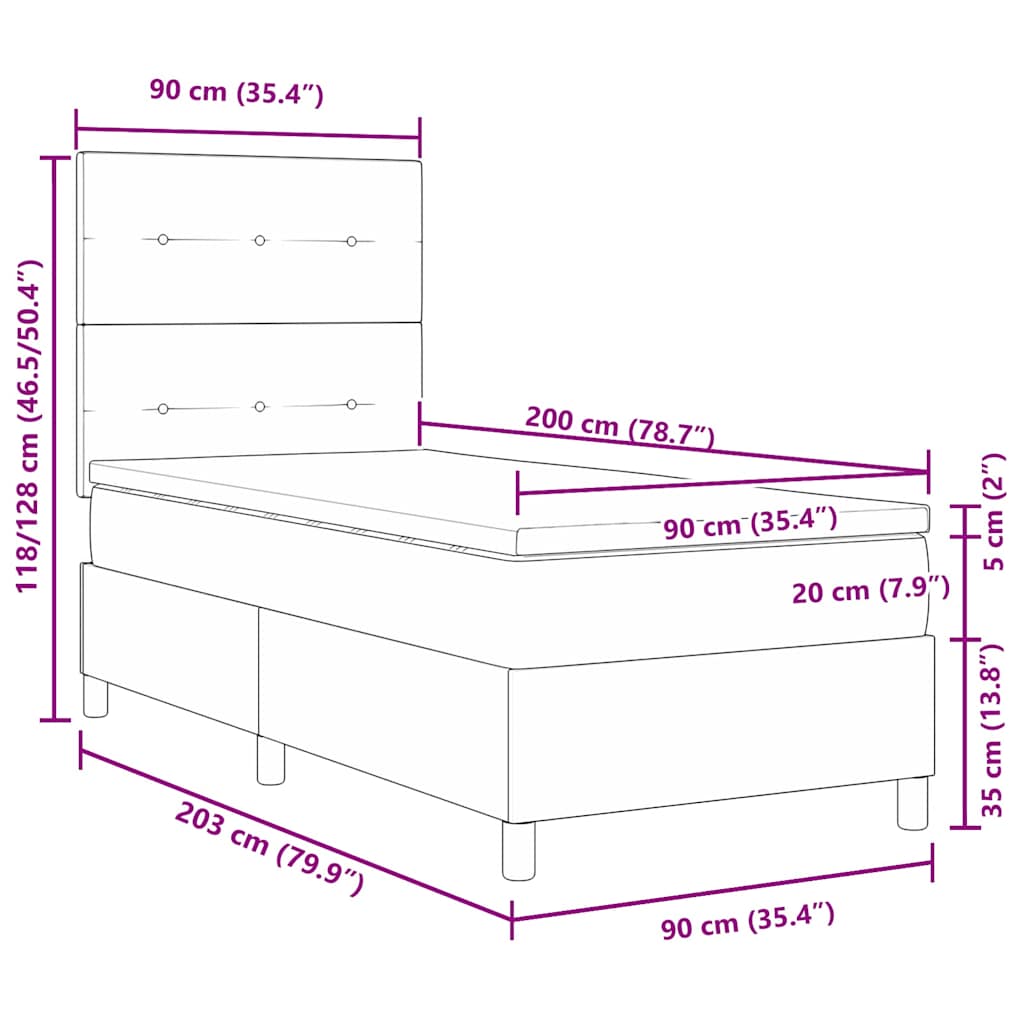 LED box pružinová postel s matrací Tmavě šedá 90 x 200 cm samet - obrázek 14
