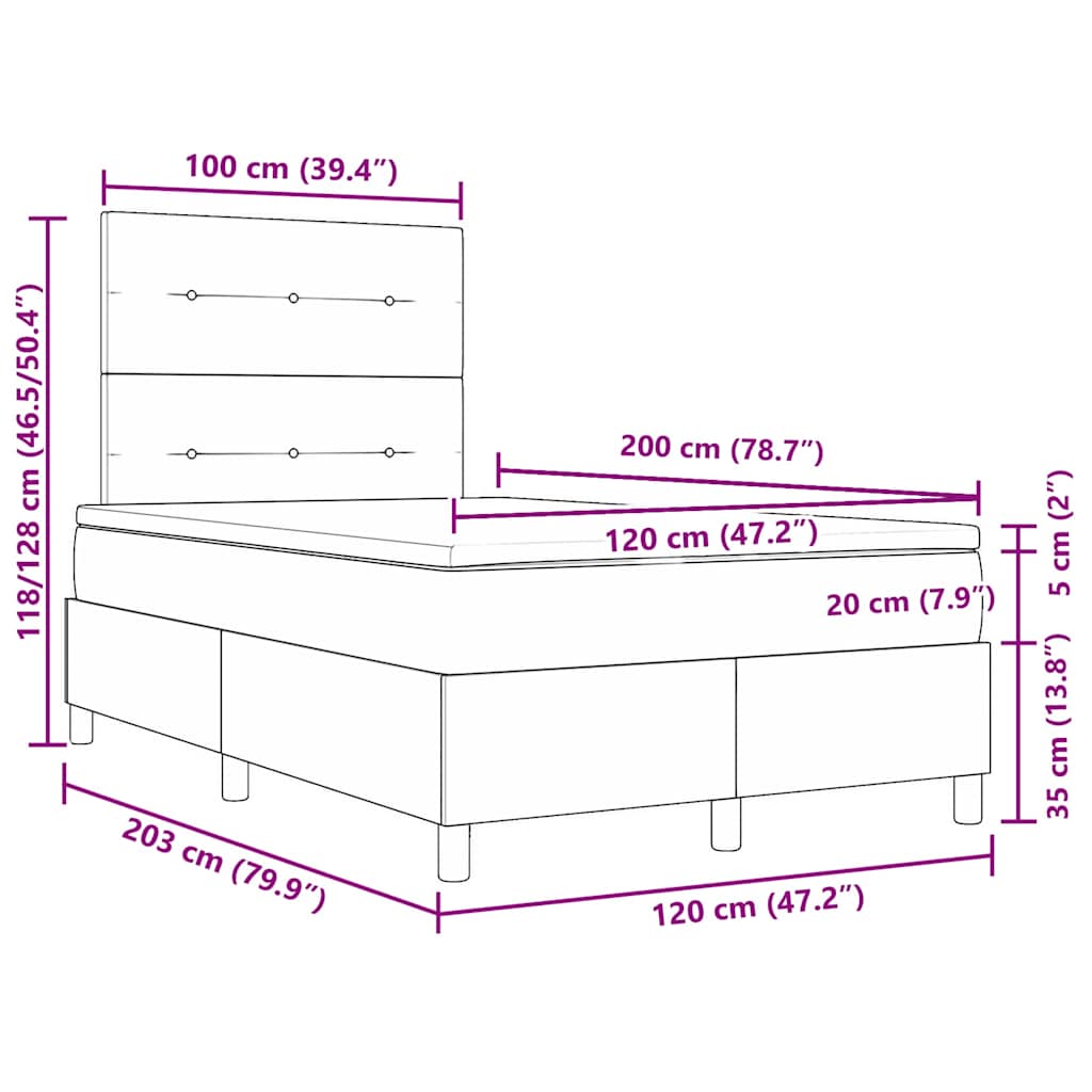 LED box pružinová postel s čelo Světle šedá 120 x 200 cm samet - obrázek 14