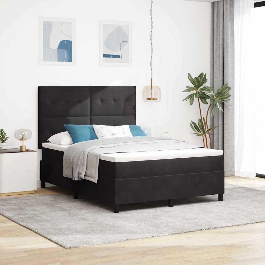 LED Boxspringbett mit Matratze Schwarz 140x190 cm Samt