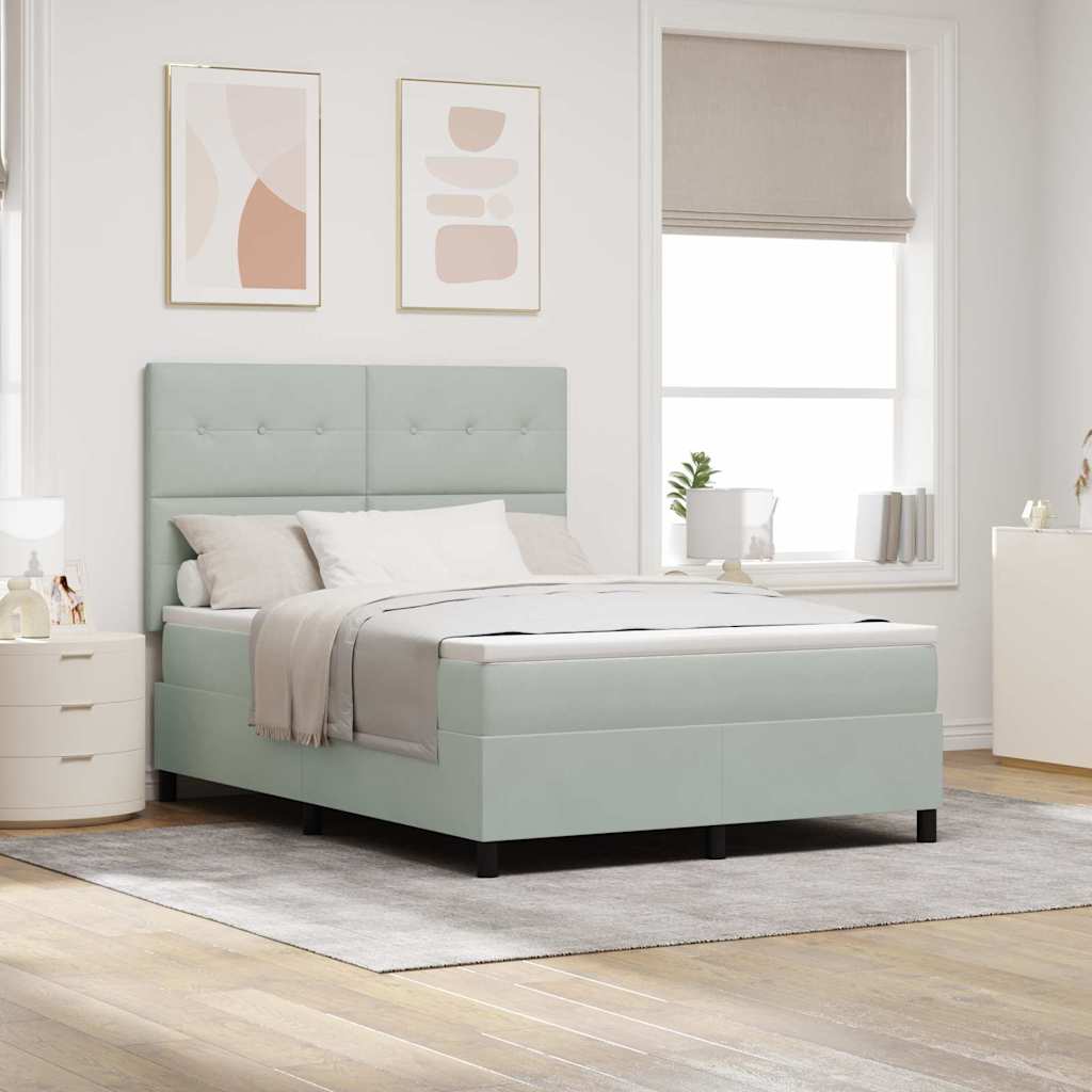 LED Boxspringbett mit Matratze Hellgrau 140x200 cm Samt