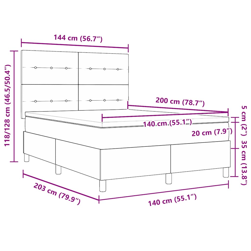 LED box pružinová postel s matrací Černý 140 x 200 cm samet - obrázek 15