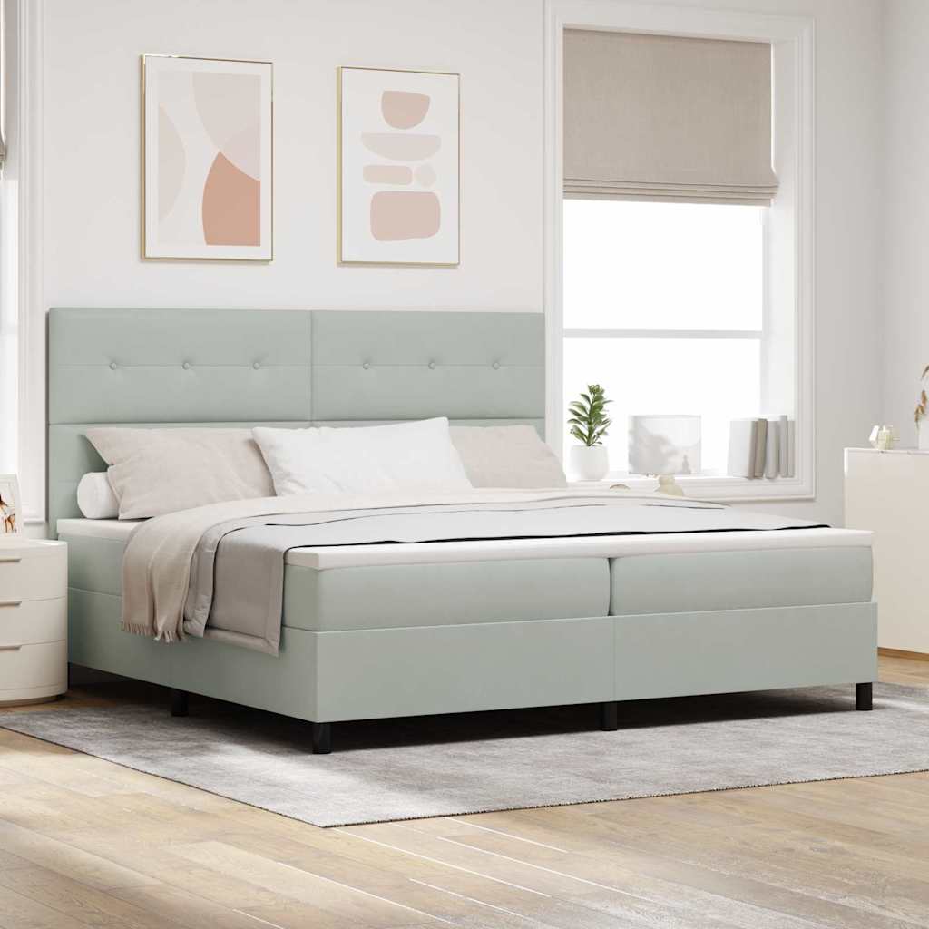 LED Boxspringbett mit Matratze Hellgrau 200x200 cm Samt