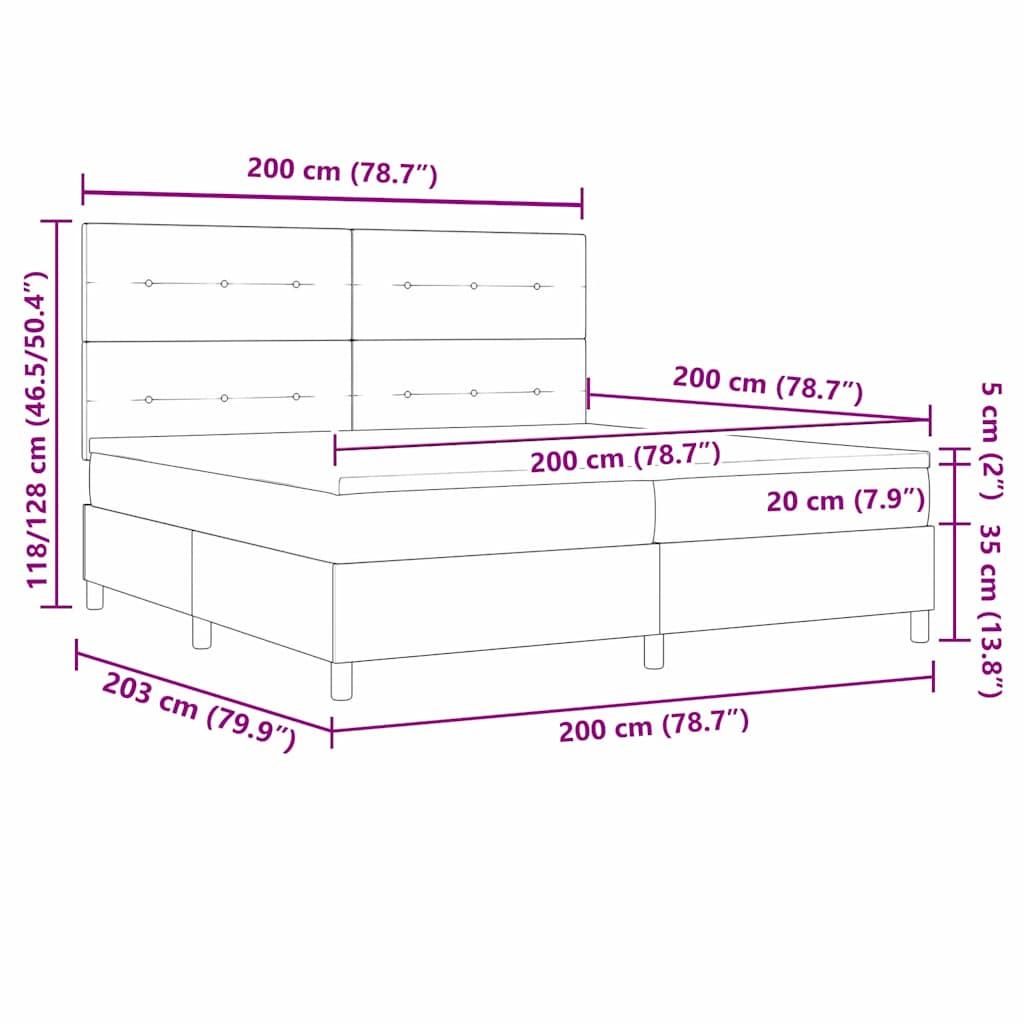 LED box pružinová postel s čelo Tmavě zelená 200 x 200 cm samet - obrázek 14