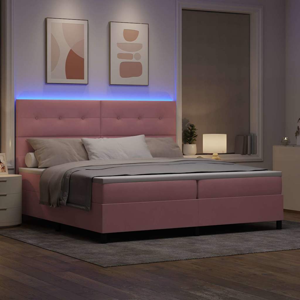 LED box pružinová postel s matrací Růžová 200 x 200 cm samet - obrázek 5