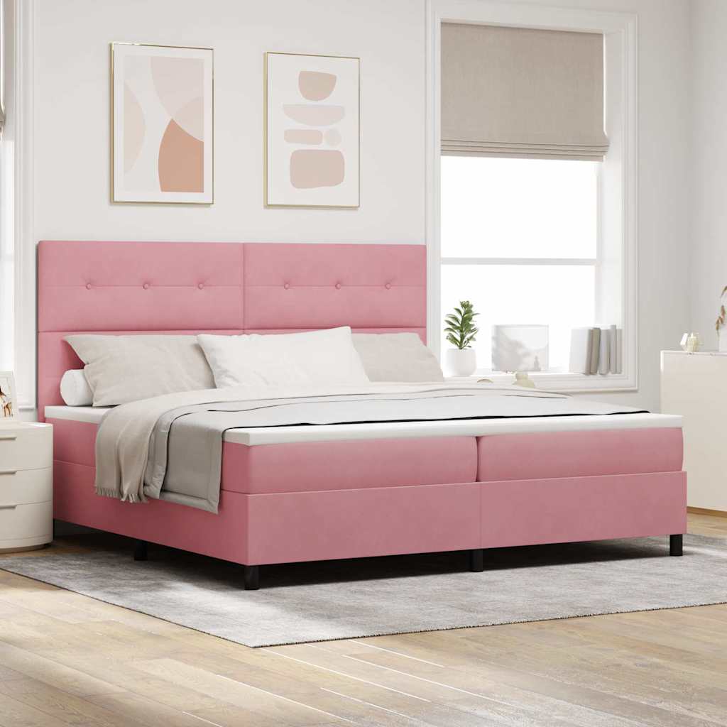 vidaXL LED Boxspringbett mit Matratze Rosa 200 x 200 cm Stoff