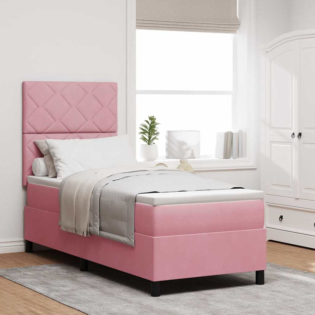 vidaXL Pat cu arcuri cu saltea cu headboard Roz 80 x 200 cm Catifea