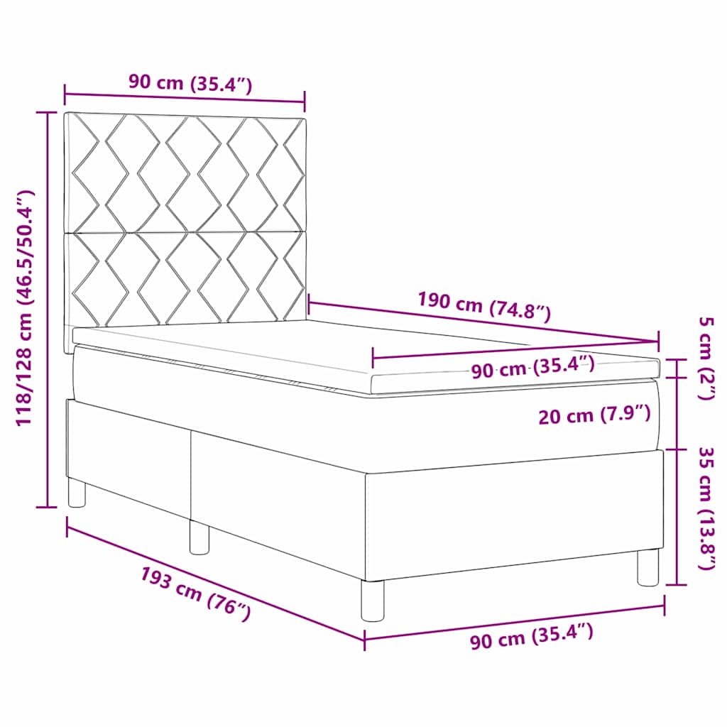 LED box pružinová postel s čelo Světle šedá 90 x 190 cm samet - obrázek 14