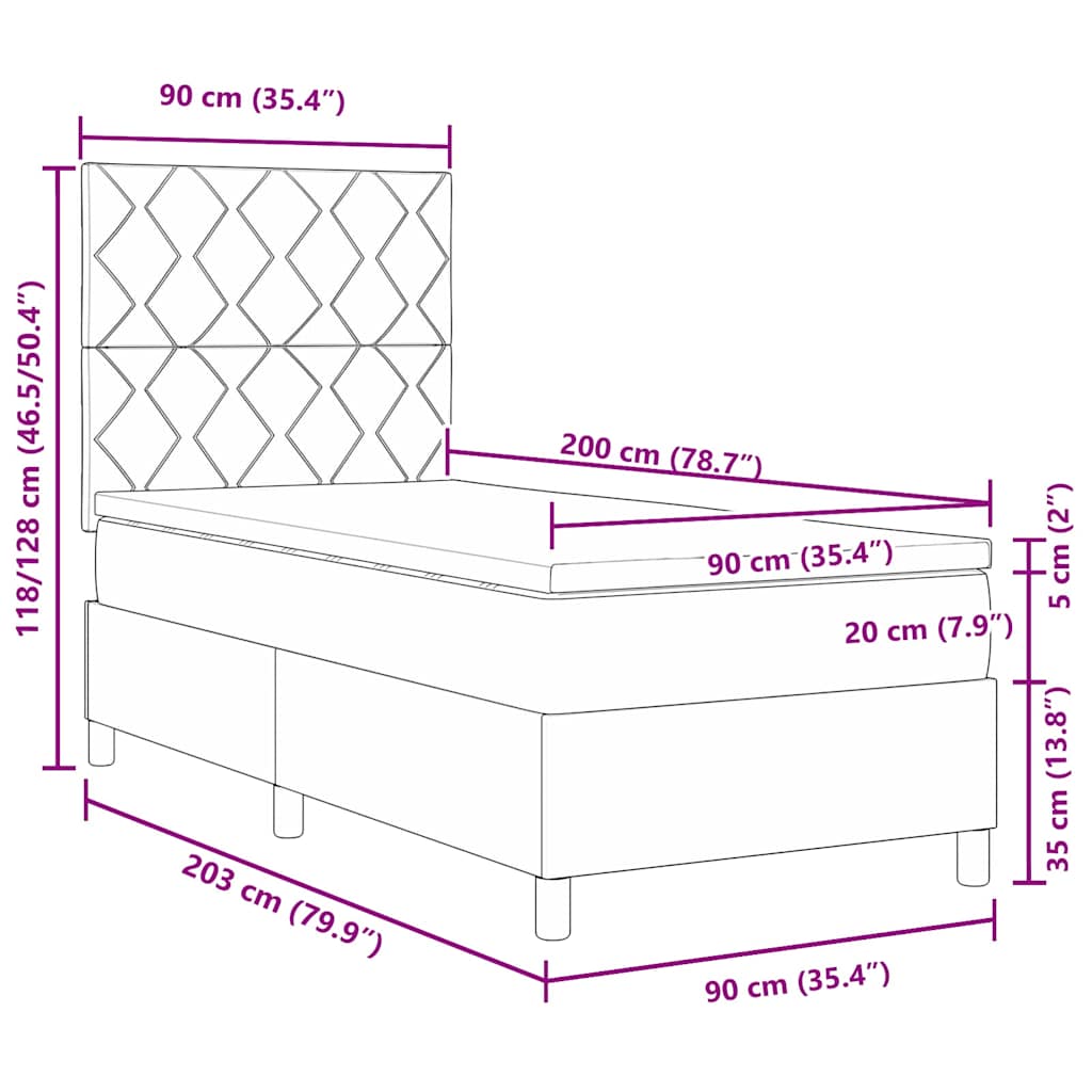LED box pružinová postel s čelo Tmavě modrá 90 x 200 cm samet - obrázek 14