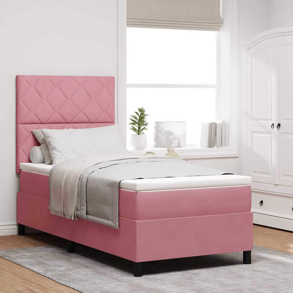 Box Spring Seng med Madras & LED Pink 90x200 cm Fløjl