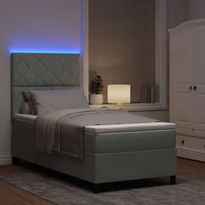 LED box pružinová postel s čelo Světle šedá 100 x 200 cm textil - obrázek 5