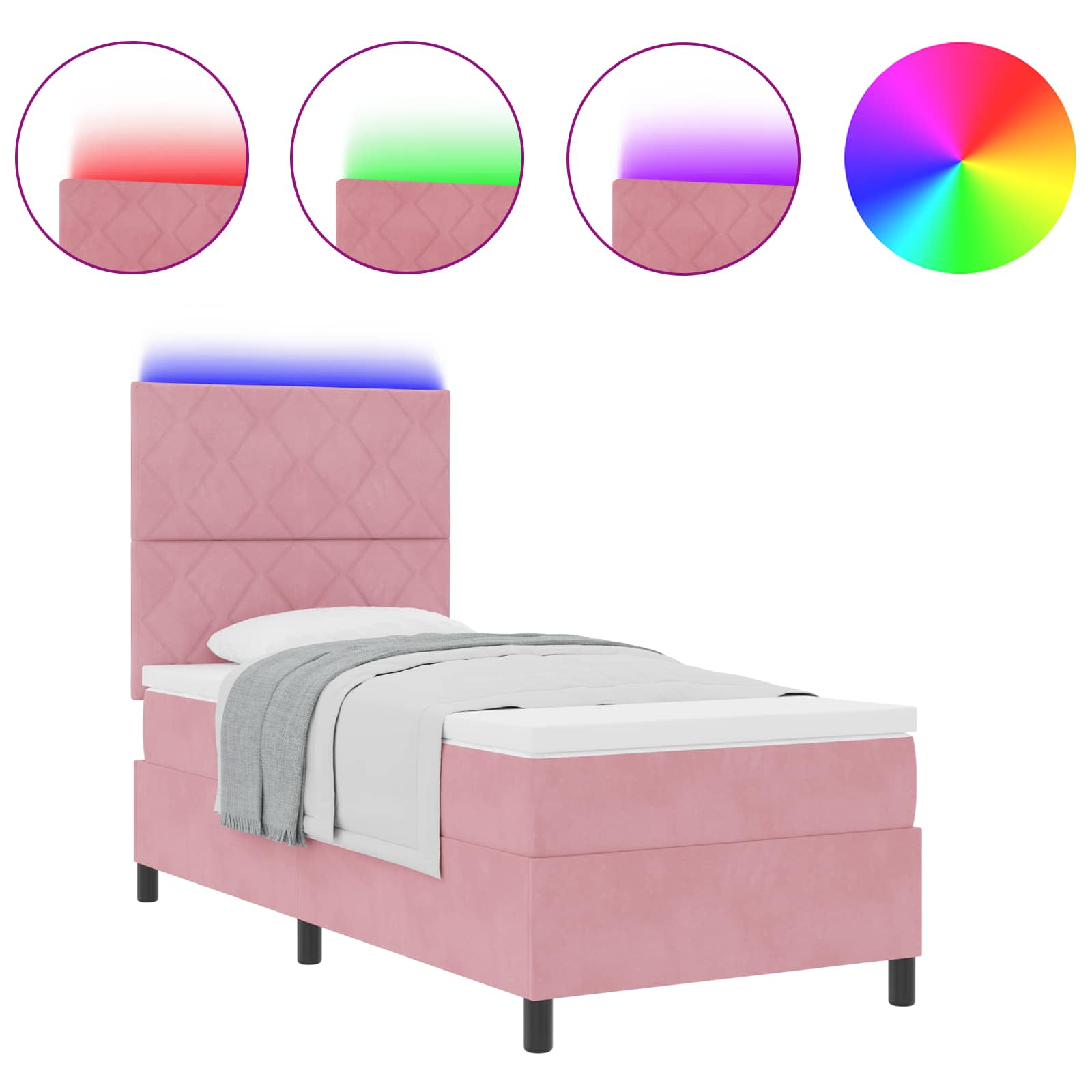 Thumbnail - vidaXL LED Boxspringbett mit Matratze Rosa 100 x 200 cm Stoff