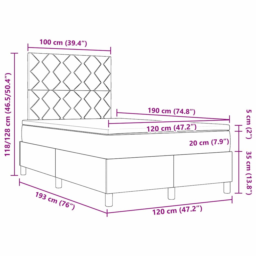 LED box pružinová postel s matrací Černý 120 x 190 cm samet - obrázek 14