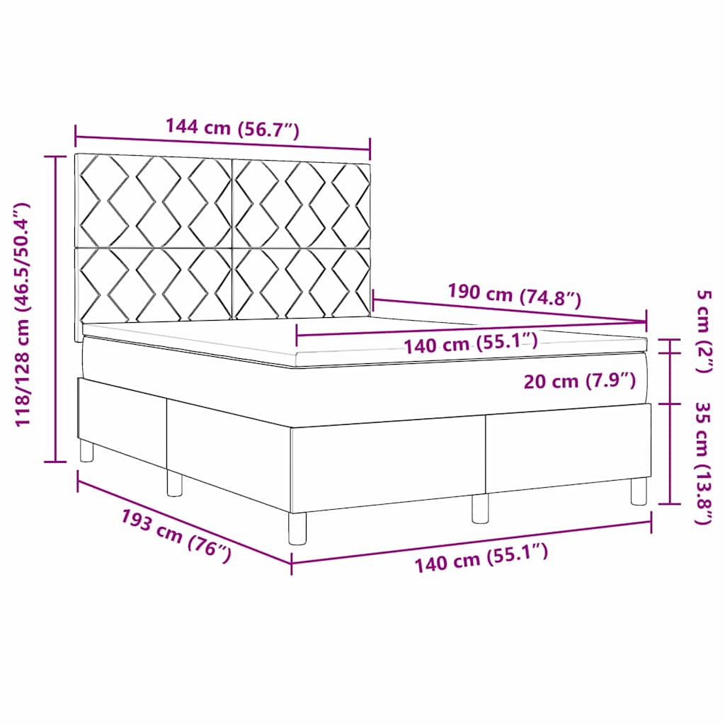 LED box pružinová postel s čelo Tmavě zelená 140 x 190 cm samet - obrázek 14
