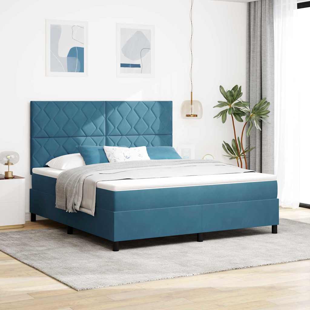 vidaXL Boxspringbett mit Matratze Dunkelblau 180 x 200 cm Samt