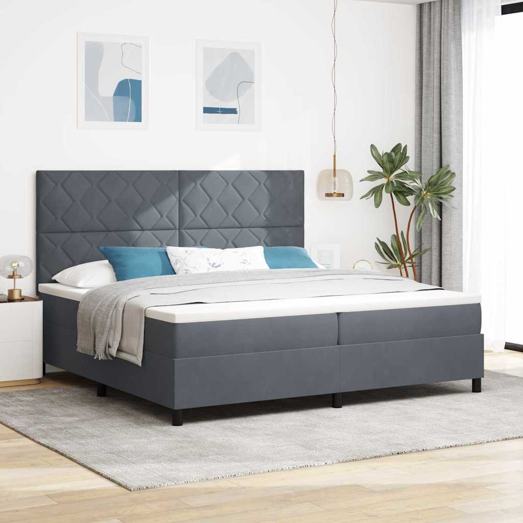 Box Spring Voodi Madratsiga & LED Tumedat Halli 200x200 cm Velvet