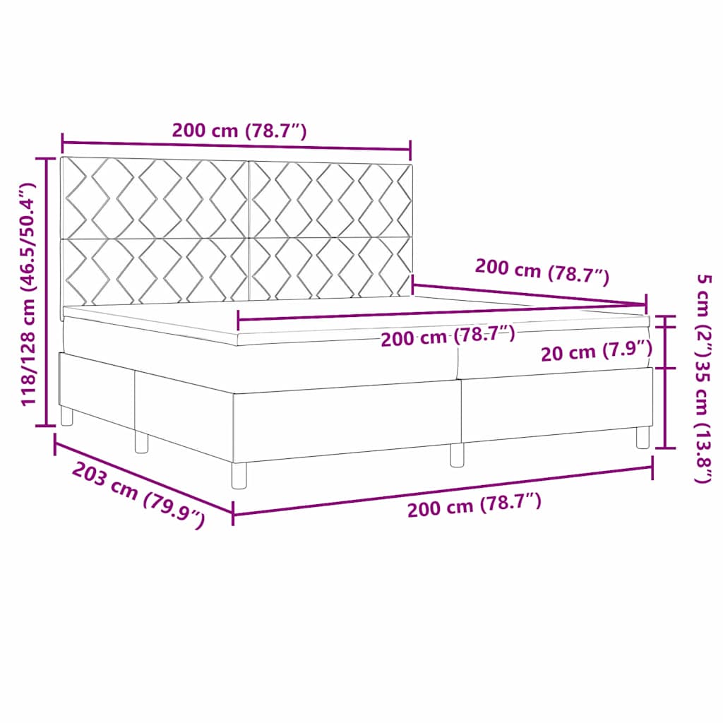 LED Box Säng med huvudgavel Svart 200 x 200 cm Sammet