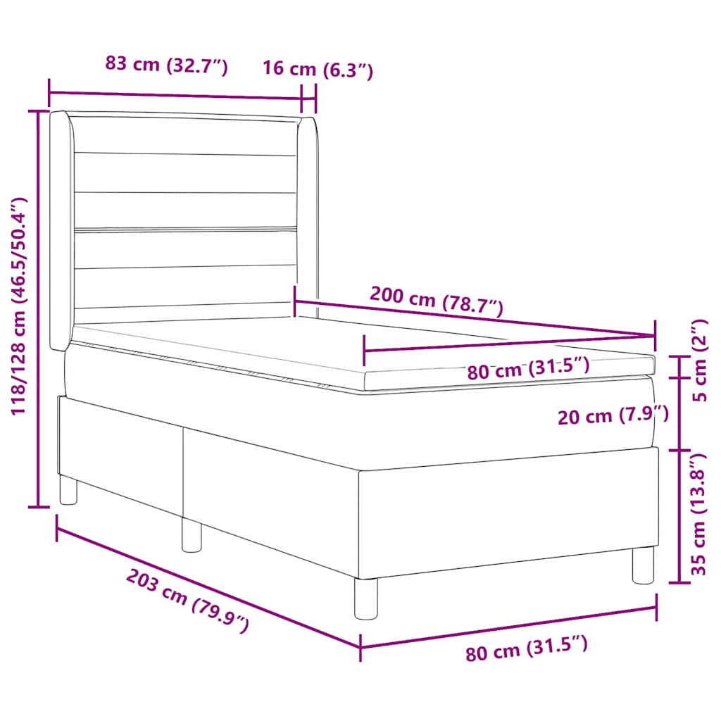 LED box pružinová postel s čelo Černá 80 x 200 cm textil - obrázek 14