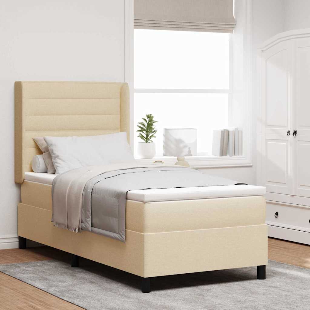 vidaXL Boxspringbett mit Matratze & LED in Creme 80x200 cm, aus Stoff