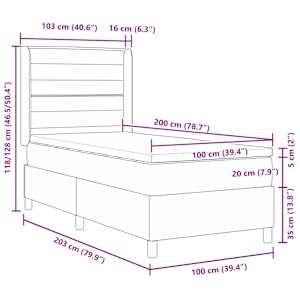 LED box pružinová postel s čelo Světle šedá 100 x 200 cm textil - obrázek 13