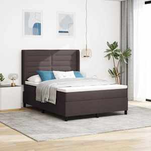 LED box pružinová postel s čelo Tmavě hnědá 160 x 200 cm textil