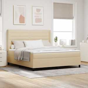 LED box pružinová postel s matrací Krémová 180 x 200 cm textil - obrázek 1
