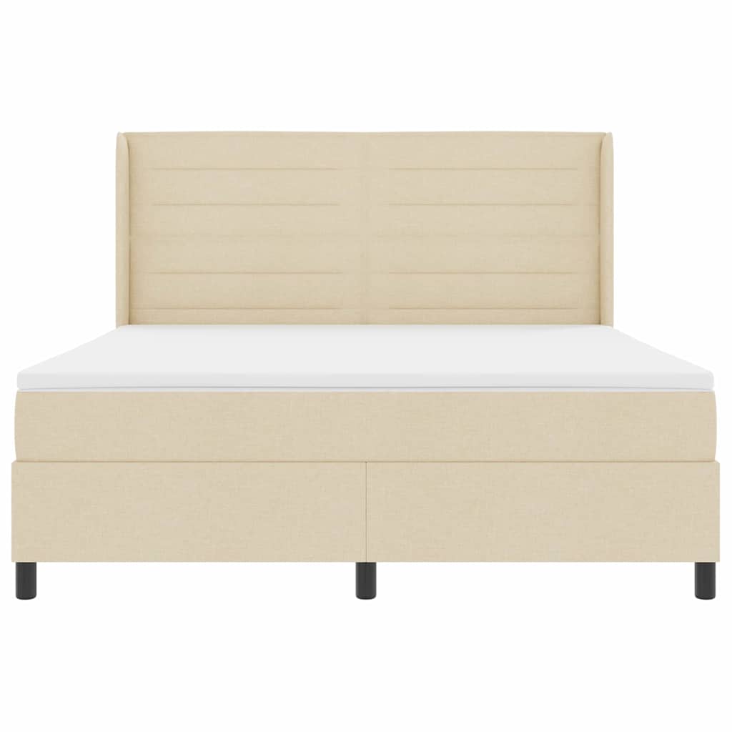 LED Box Spring Postelja z vzmetnico krema 180 x 200 cm blago - slika 8