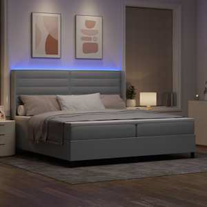 LED box pružinová postel s čelo Světle šedá 200 x 200 cm textil - obrázek 5