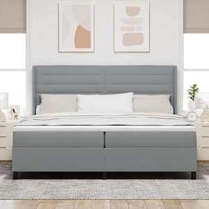 LED box pružinová postel s čelo Světle šedá 200 x 200 cm textil - obrázek 4