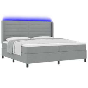 LED box pružinová postel s čelo Světle šedá 200 x 200 cm textil - obrázek 3