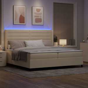 LED box pružinová postel s matrací Krémová 200 x 200 cm textil - obrázek 5