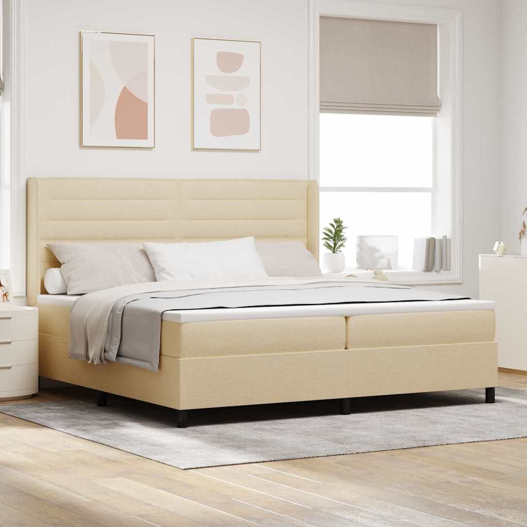 Box Spring Seng med Madras og LED Creme 200x200 cm Stof