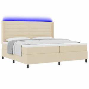 LED box pružinová postel s matrací Krémová 200 x 200 cm textil - obrázek 3