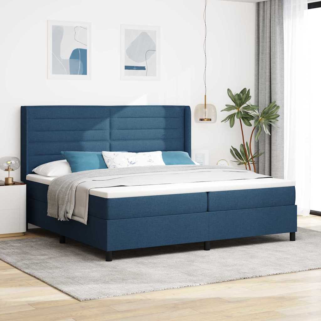 Kasti Vedrustus Voode koos Madratsiga & LED Sinine 200x200 cm Kangas