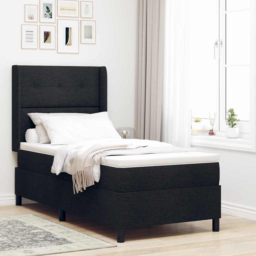 vidaXL Boxspringbett mit Matratze & LED in Schwarz, 80x200 cm, aus Stoff