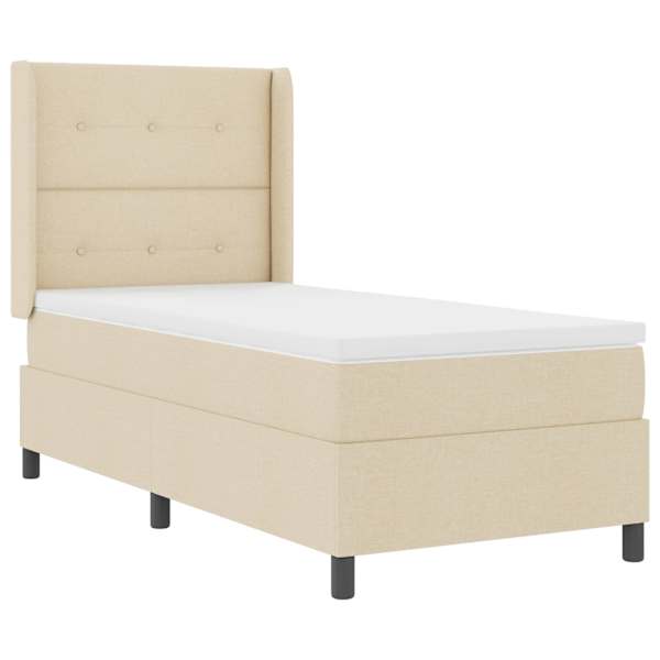 vidaXL LED Box Spring Voodi peaga cream 90 x 190 cm kangas