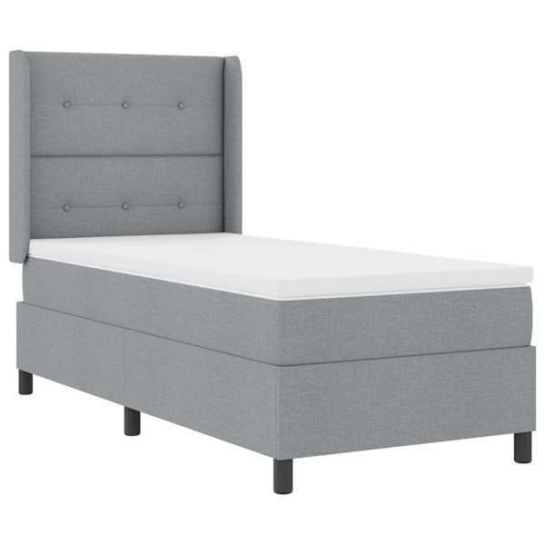 vidaXL LED Box Spring Voodi peaga Helehall 90 x 200 cm kangas