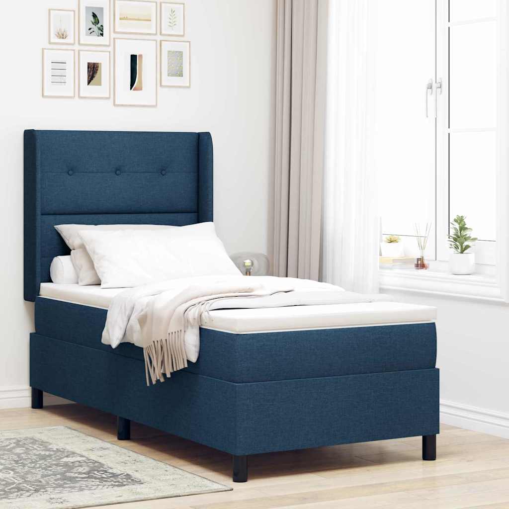 Box Spring Voodi koos Mattress ja LED Sinine 90x200 cm Kangas