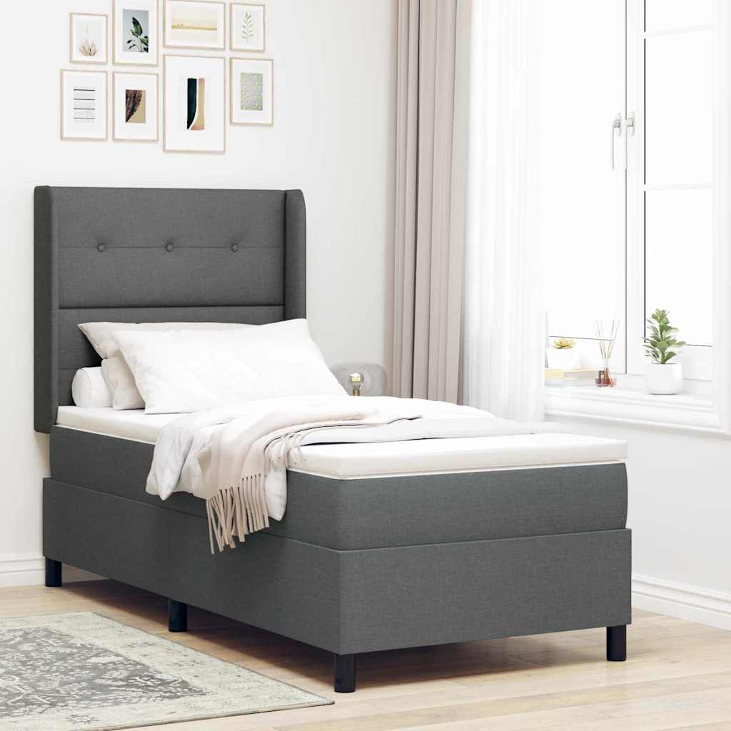 LED Boxspringbett mit Matratze Dunkelgrau 100x200 cm Stoff