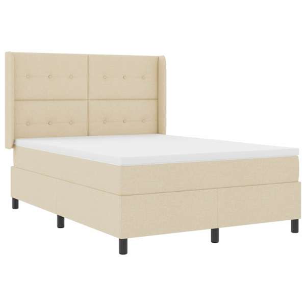 vidaXL LED Box Spring Voodi peaga cream 140 x 200 cm kangas