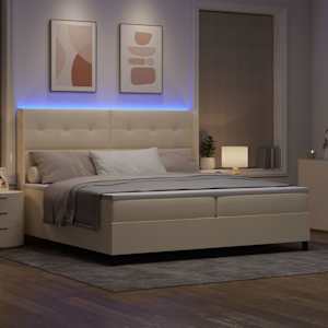 LED box pružinová postel s čelo Krémová 200 x 200 cm textil - obrázek 5