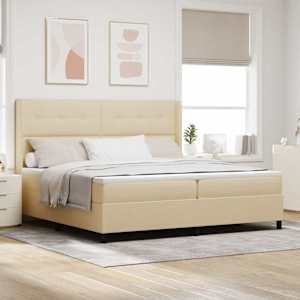 LED box pružinová postel s čelo Krémová 200 x 200 cm textil - obrázek 1