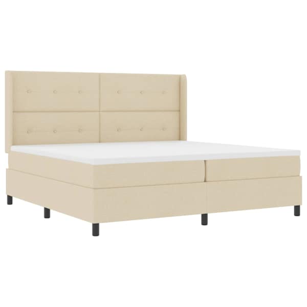vidaXL LED Box Spring Voodi peaga cream 200 x 200 cm kangas