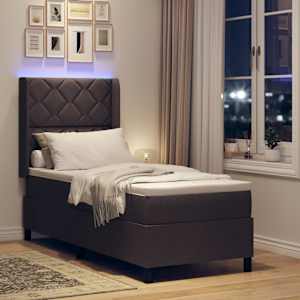 LED box pružinová postel s čelo Tmavě hnědá 80 x 200 cm textil - obrázek 5