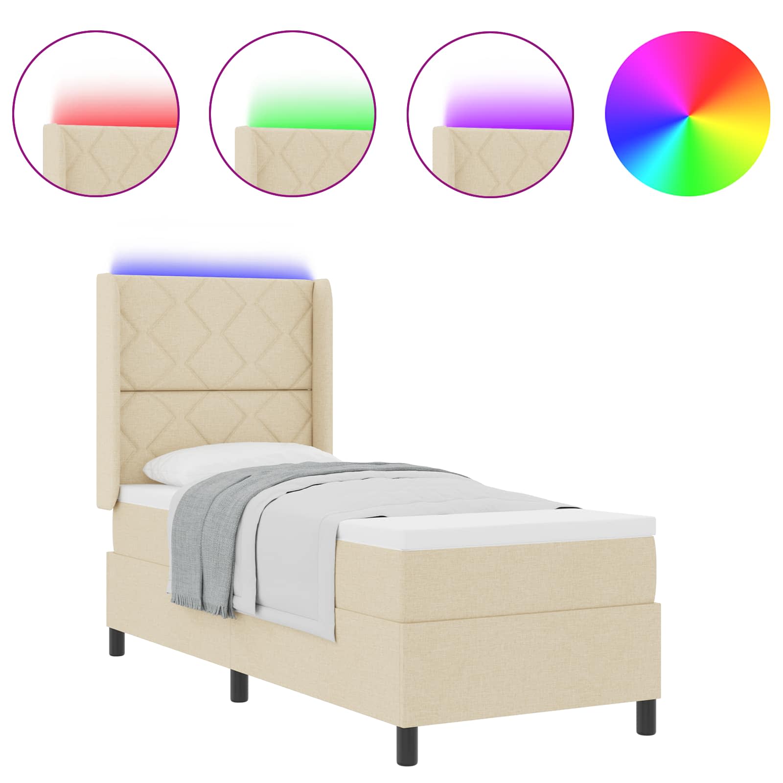 LED Box Spring Voodi madratsiga peaga cream 80 x 200 cm kangas 2 Kõik vajalik sinu aeda ja koju! LED Box Spring Voodi madratsiga peaga cream 80 x 200 cm kangas - Image 2