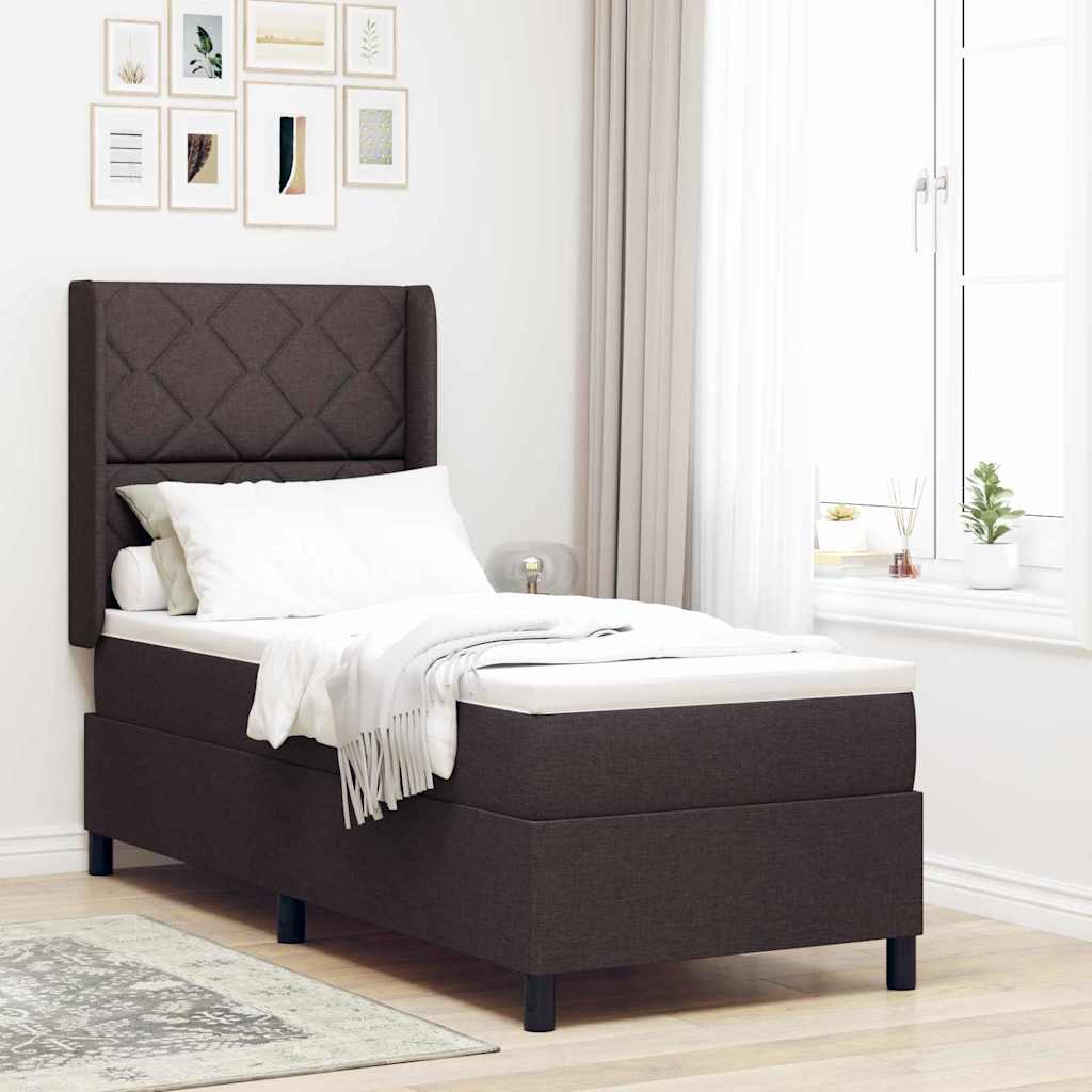 Box Spring Seng med Madras & LED Mørkebrun 90x190 cm Stof