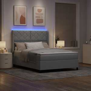 LED box pružinová postel s čelo Světle šedá 140 x 200 cm textil - obrázek 5