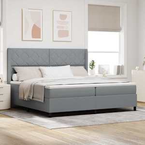 LED box pružinová postel s čelo Světle šedá 200 x 200 cm textil - obrázek 1