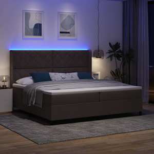 LED box pružinová postel s čelo Tmavě hnědá 200 x 200 cm textil - obrázek 5