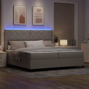 LED box pružinová postel s čelo Taupe 200 x 200 cm textil - obrázek 5